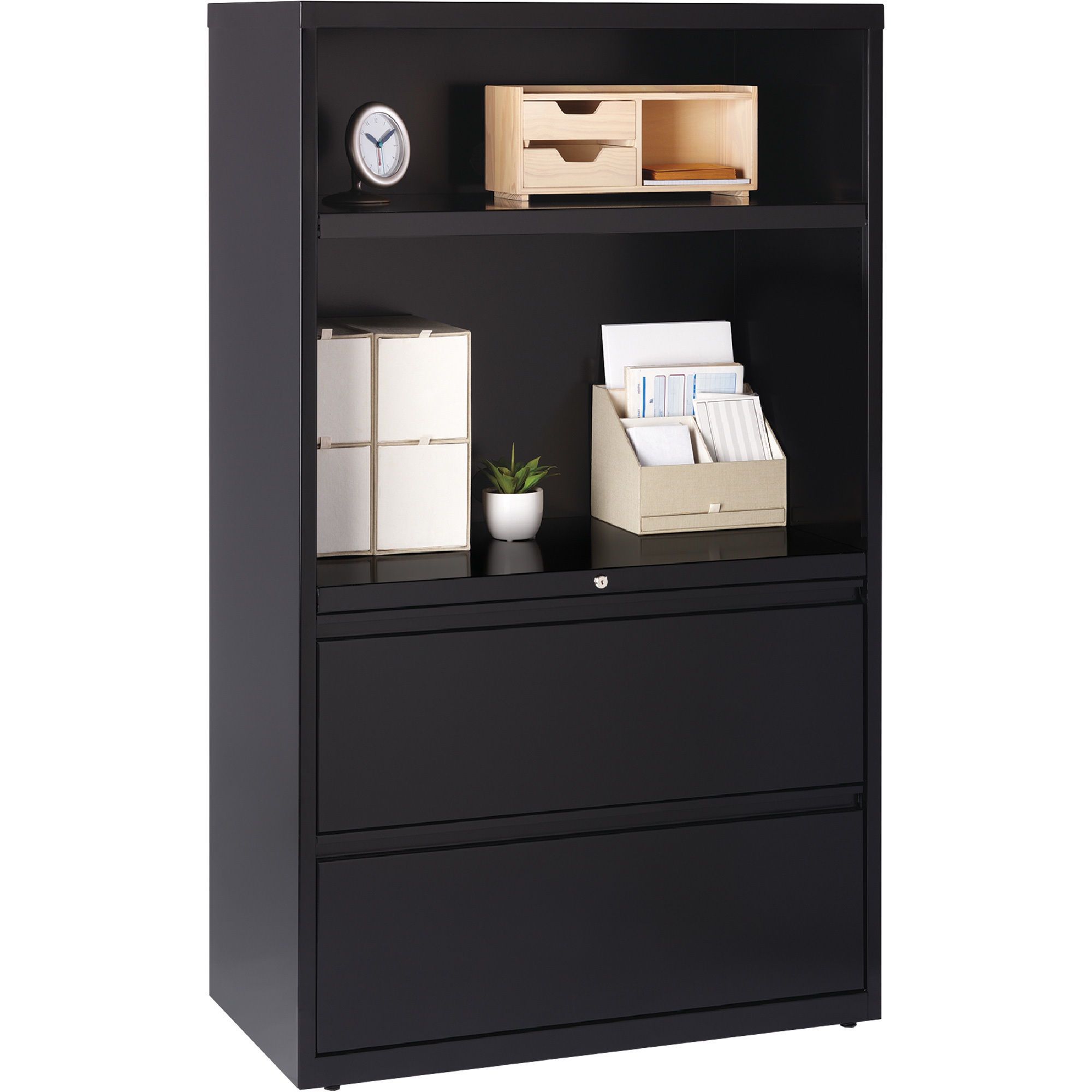 Hirsh Multipurpose 36in. 2-Drawer Bookcase/Storage Combo, Black, 36in.W x 18 5/8in.D x 60in.H, Model# 16778